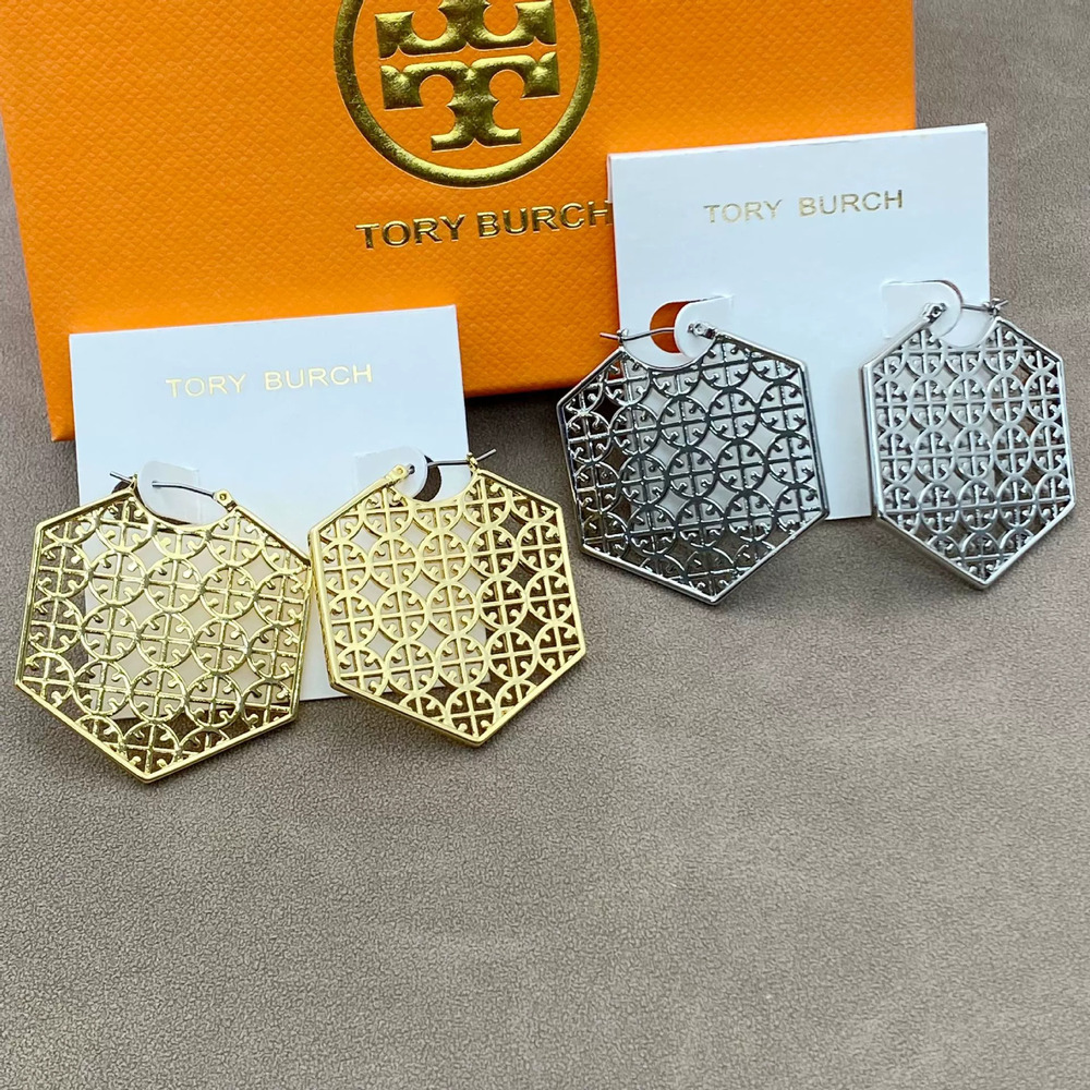 Tory Burch Gold Hexagon Stud Earrings Classic Trendy Design